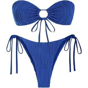 Blue tie side bikini size large
